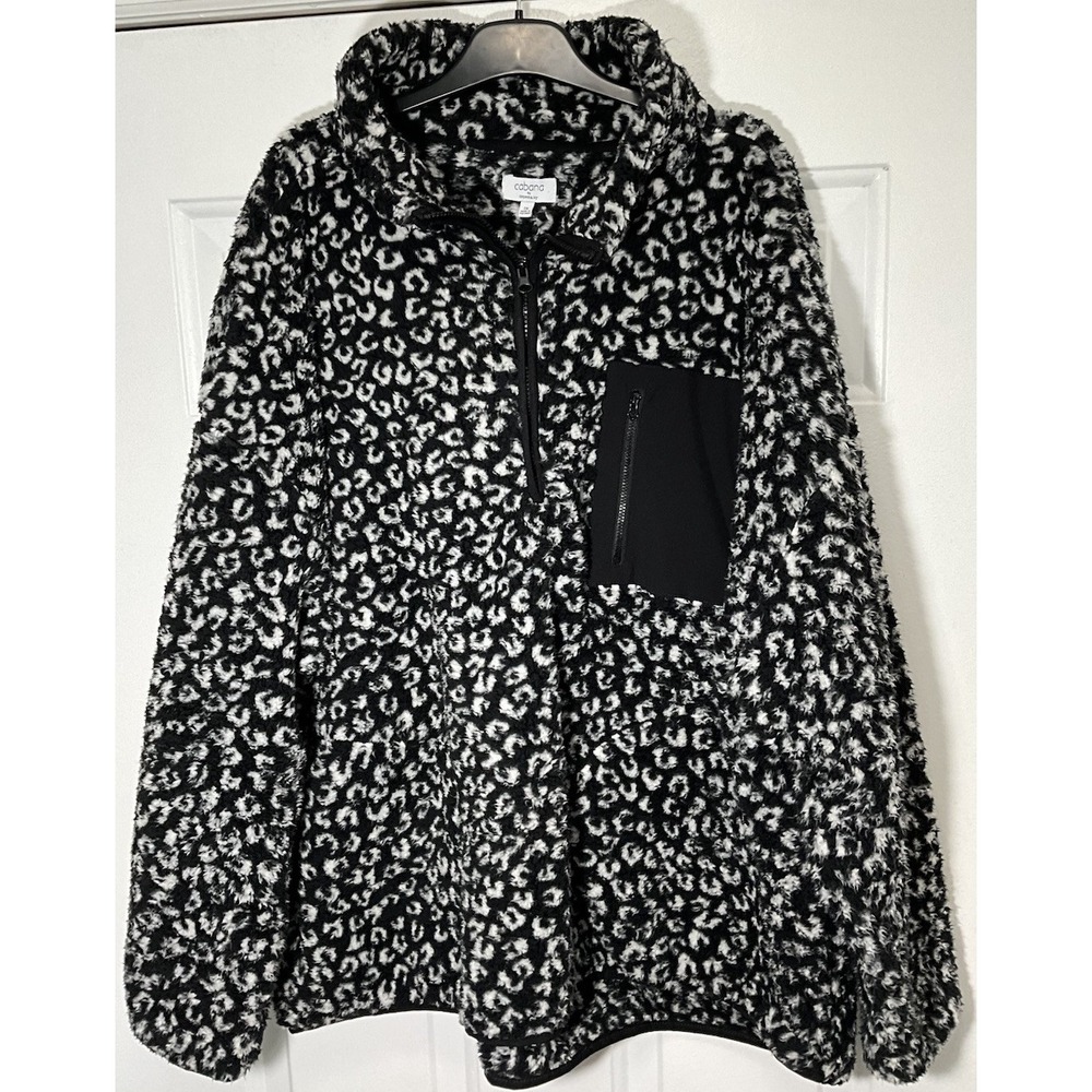 Cabana Crown & Ivy 1/4 Zip Black/White Sherpa Fleece Pullover Women's 3X (22-24)